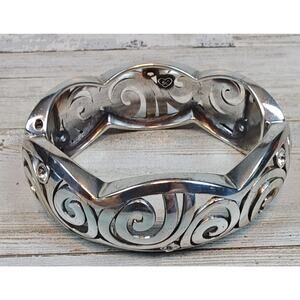 Brighton London Groove Silver Scroll Hinged Bangle Bracelet Magnetic Closure
